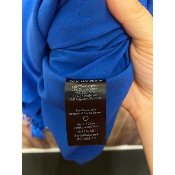 KOBI HALPERIN L Darcie Mini Dress cobalt Blue Silk blend Flowy Boho Chic - Picture 8 of 10